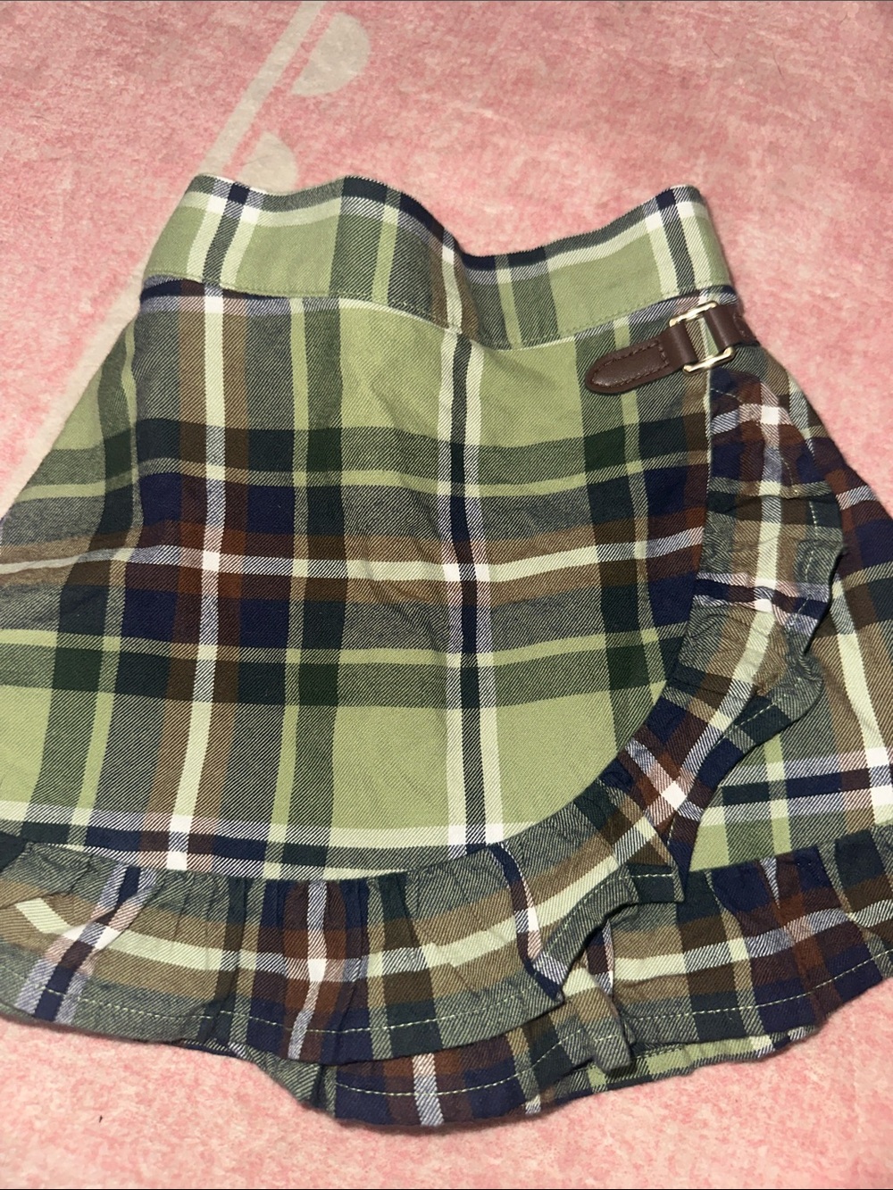 Janie and Jack Green Plaid Ruffle Wrap Skirt with Buckle Detail